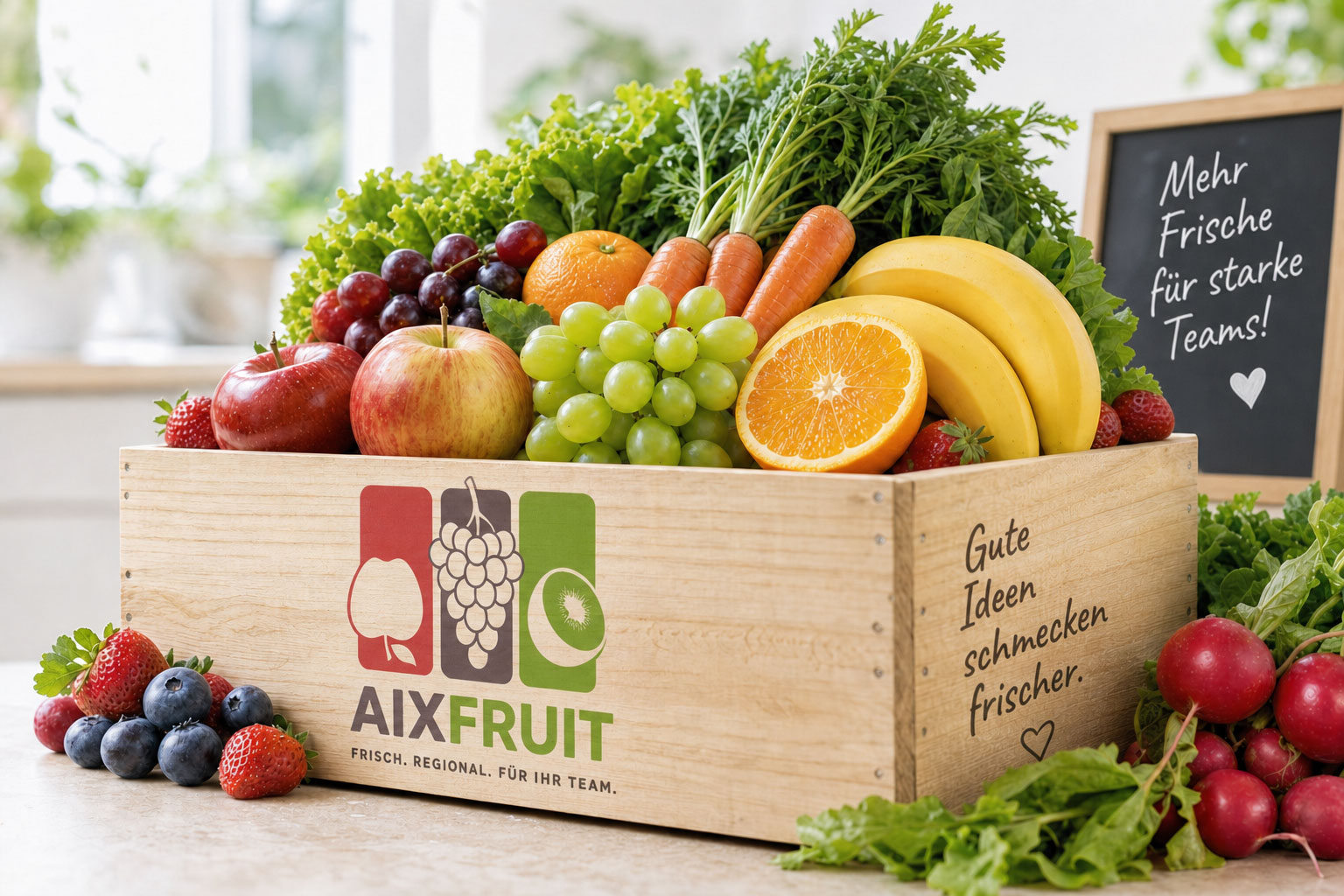 Bunte Auswahl an frischem Obst und Gemüse